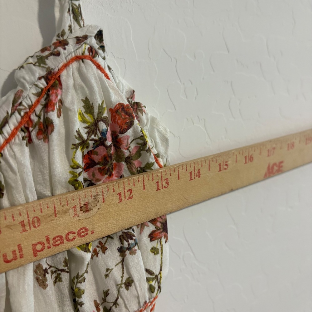 Anthropologie Floral Smocked Midi Dress White Orange Embroidery XS - Picture 4 of 6